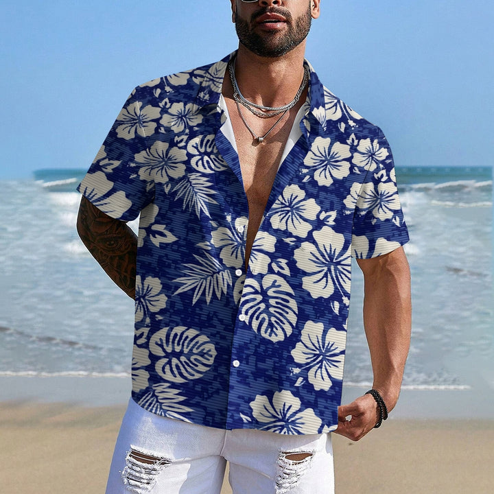 Hawaiian Flower Texture Print Casual Large Size Short Sleeve Shirt 2407001290