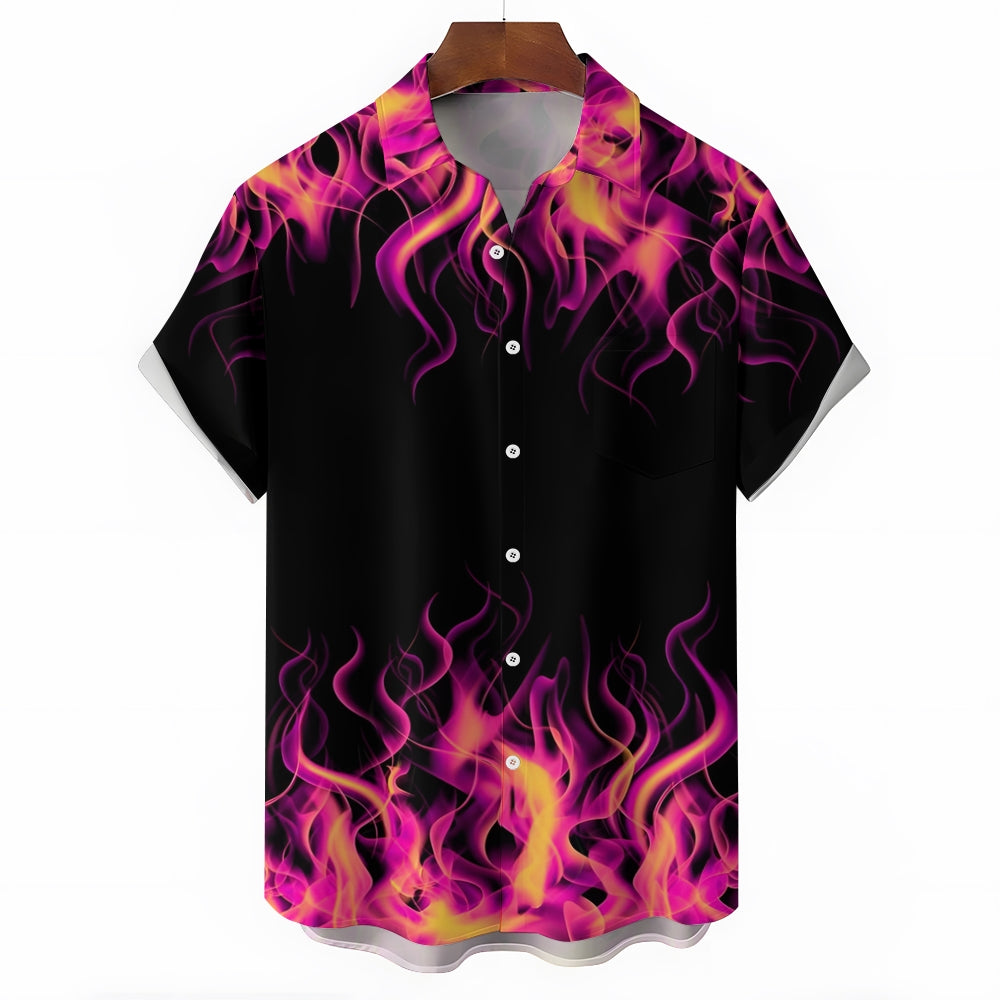 Pink Flame Print Casual Short Sleeve Shirt 2404000293