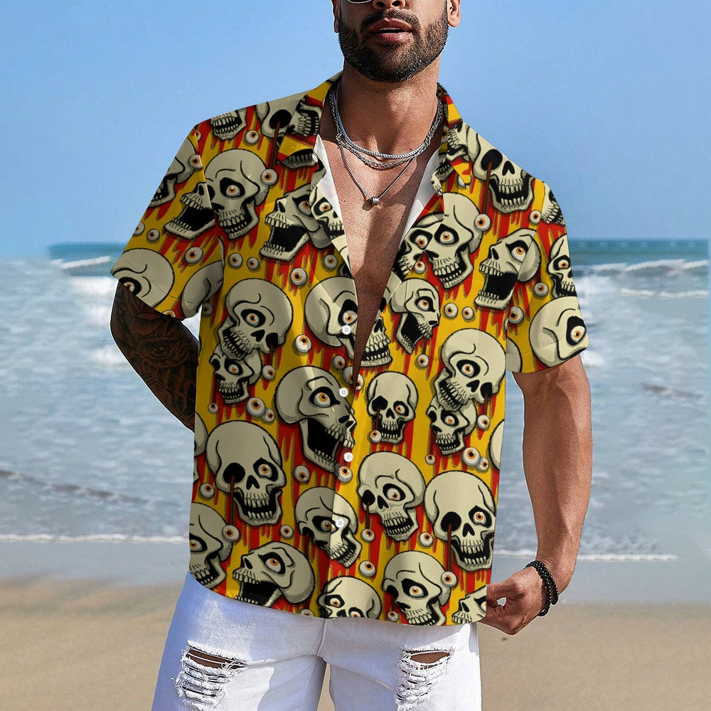 Halloween Skull Horror Men's Casual Short Sleeve Shirt 2407004570