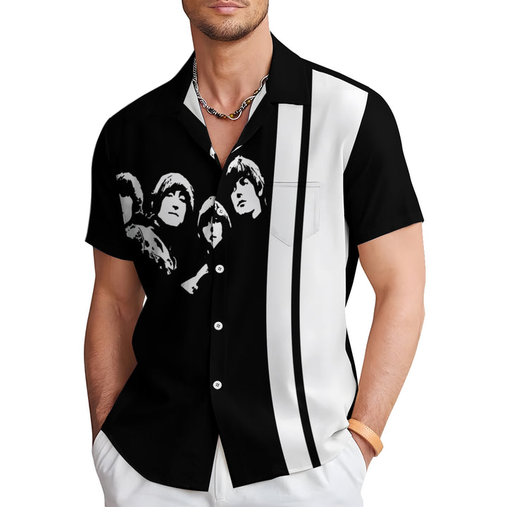 Rock Band Printed Bowling Short Sleeve Shirt 2404000886