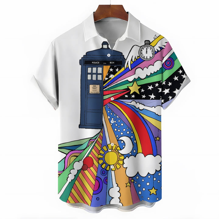 Police Box Rainbow Print Casual Short Sleeve Shirt 2410006767