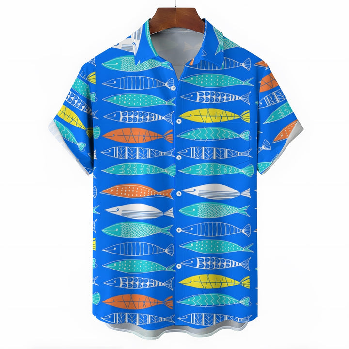 Geometric Fish Casual Short-Sleeved Shirt 2409009534