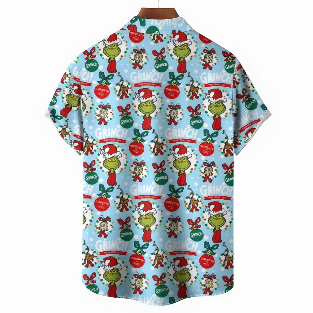 Christmas Green Monster Cartoon Casual Large Size Short Sleeve Shirt 2407004044