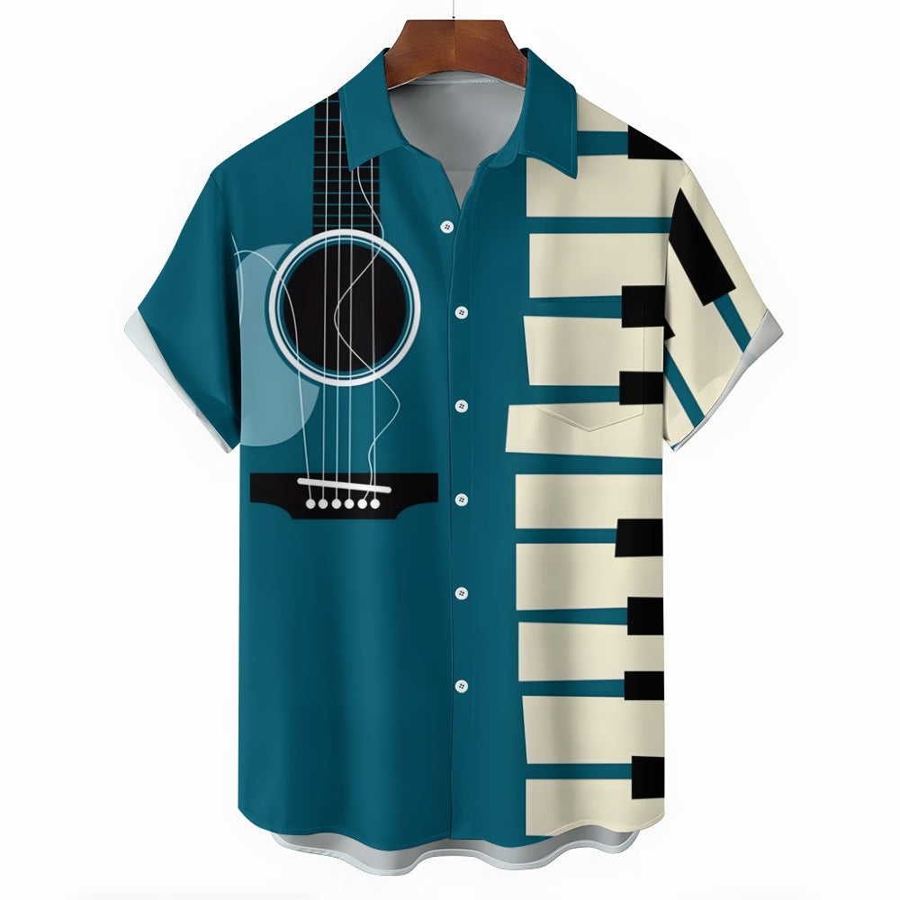 Music Piano Guitar Casual Large Size Short Sleeve Shirt 2407002075