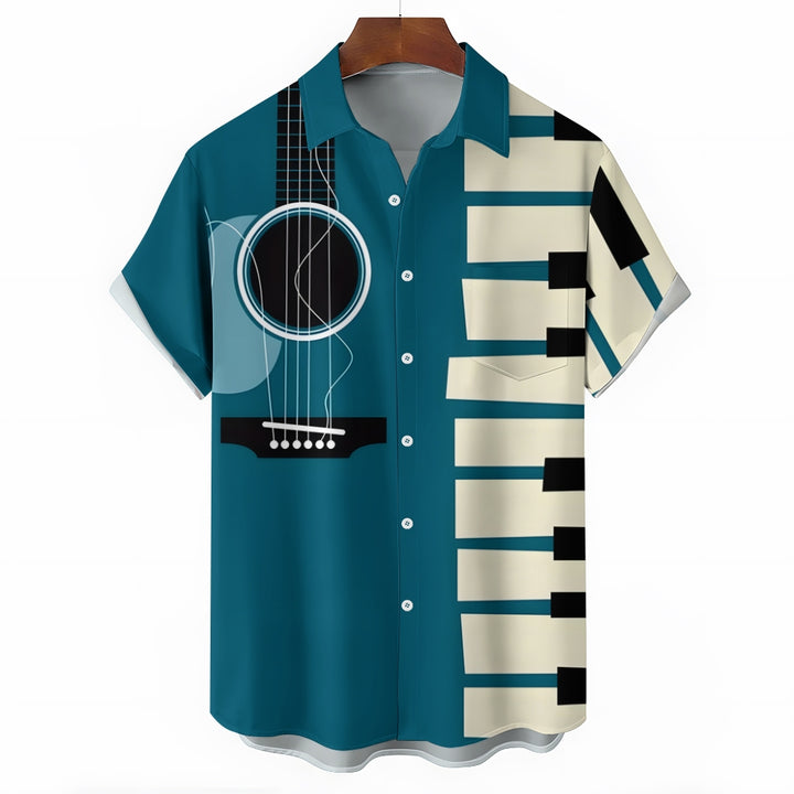 Music Piano Guitar Casual Large Size Short Sleeve Shirt 2407002075