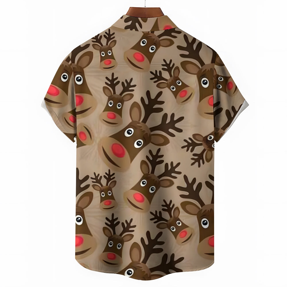 Christmas Elk Casual Short Sleeve Shirt 2409009576