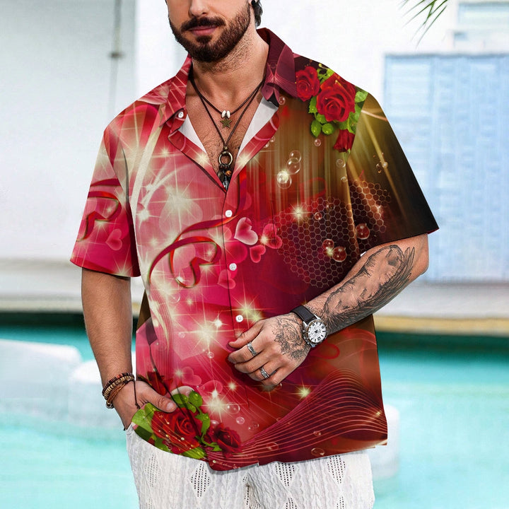 Valentine's Day Love Roses Print Short Sleeve Shirt 2412007602