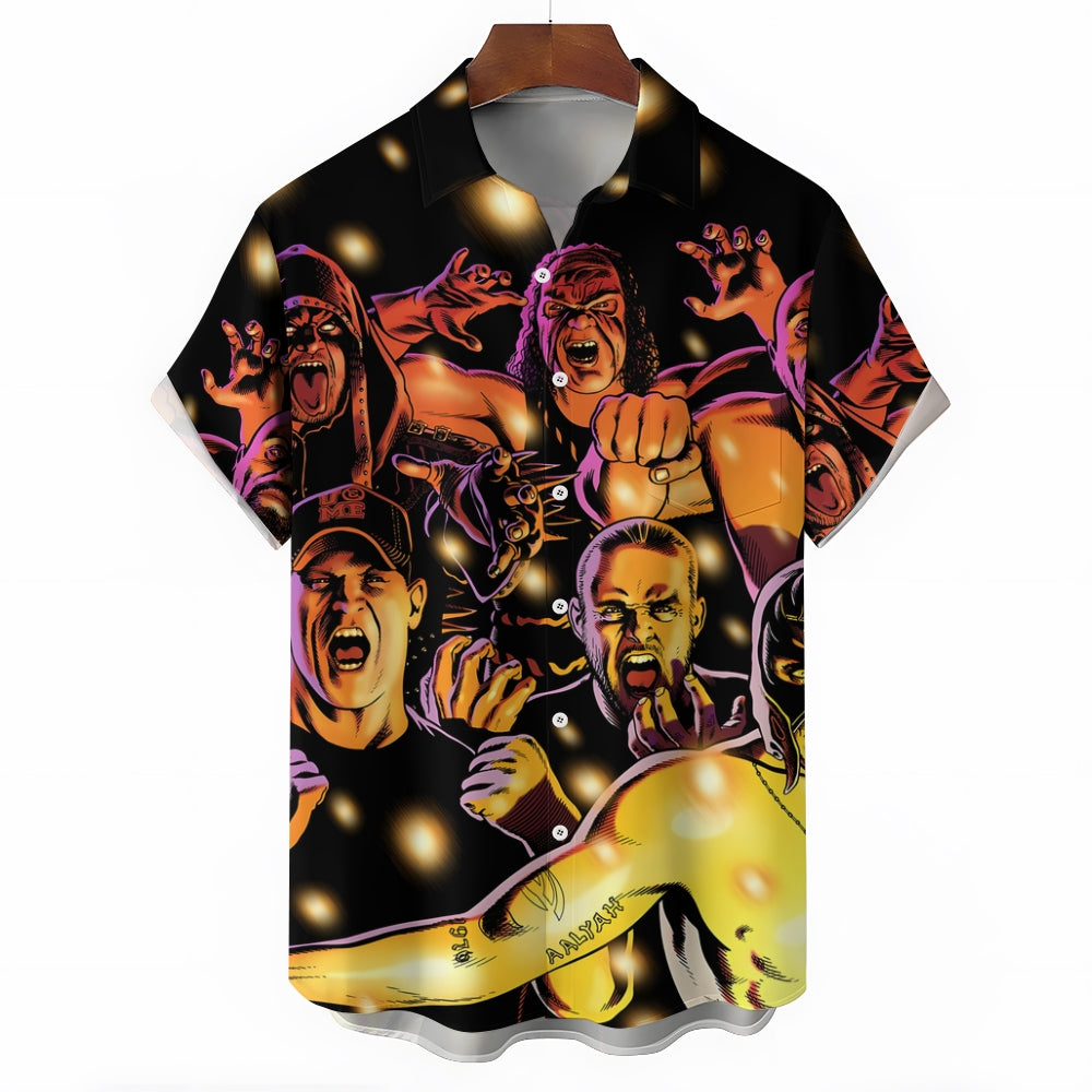 Cartoon Wrestler Print Casual Short Sleeve Shirt 2409004547