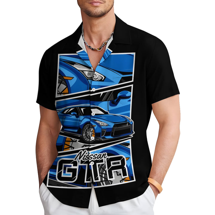 Retro Sports Car GTR Print Casual Short Sleeve Shirt 2404000482