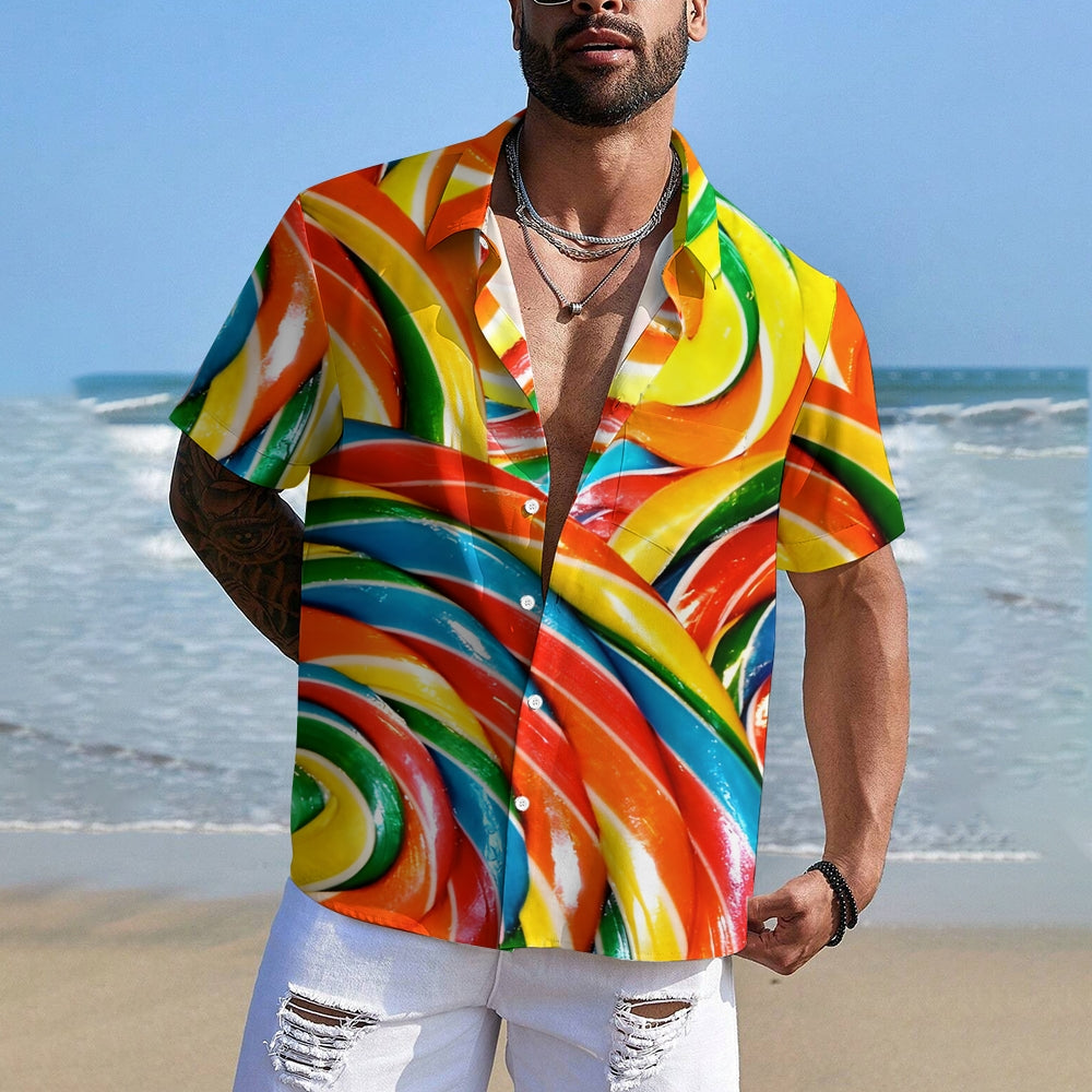 Rainbow Lollipop Print Casual Oversized Short Sleeve Shirt 2407003487