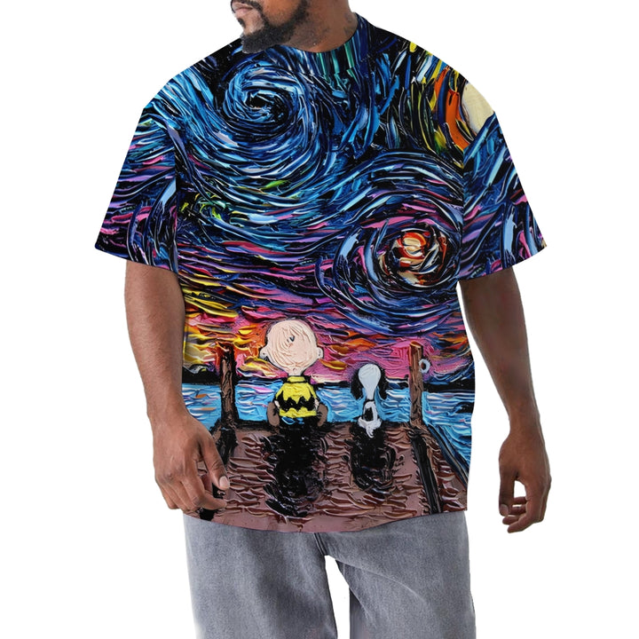 Cartoon Character Men's Large Size Printed Short Sleeve T-Shirt 2405000668