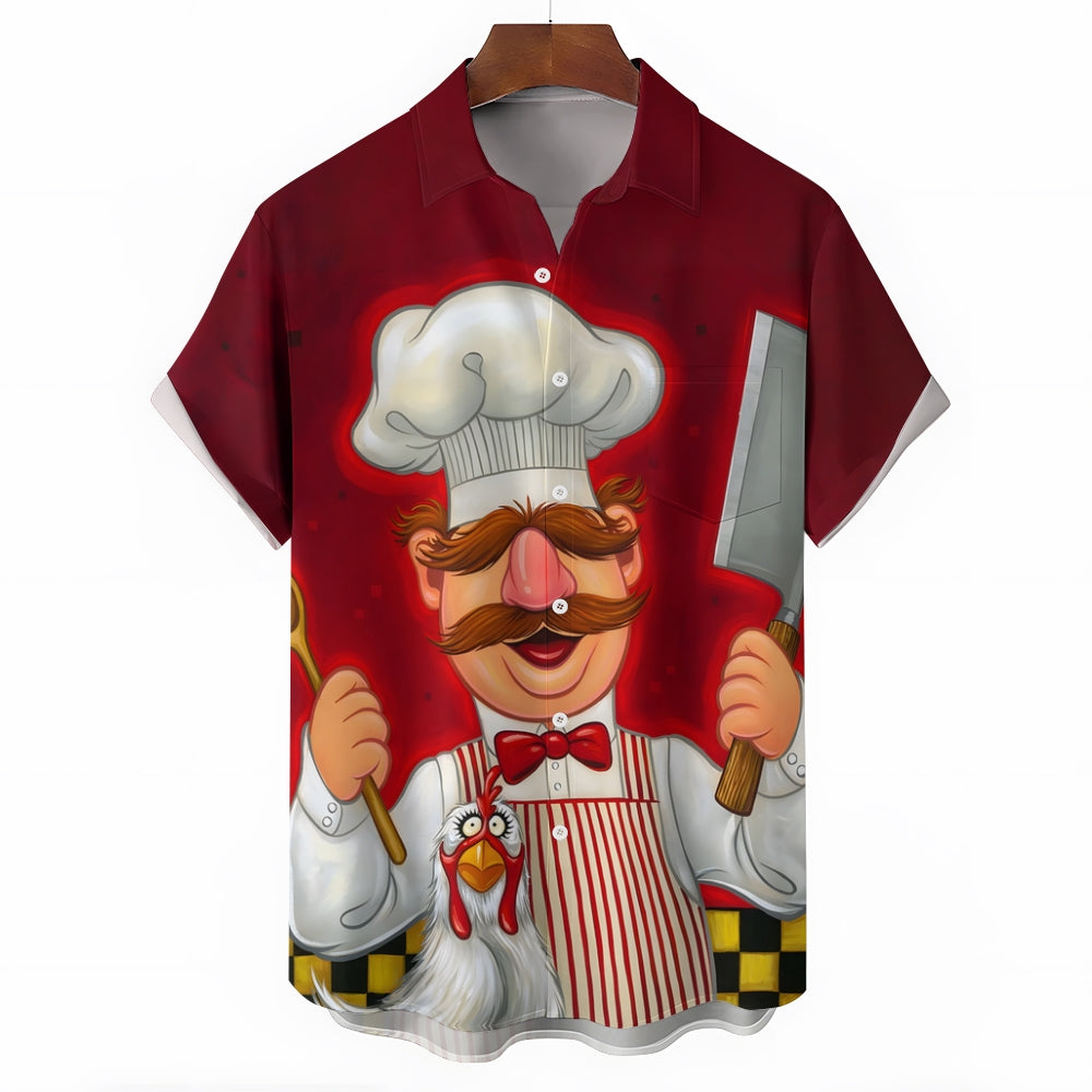 Cartoon Chef Printed Casual Short Sleeve Shirt 2409005671