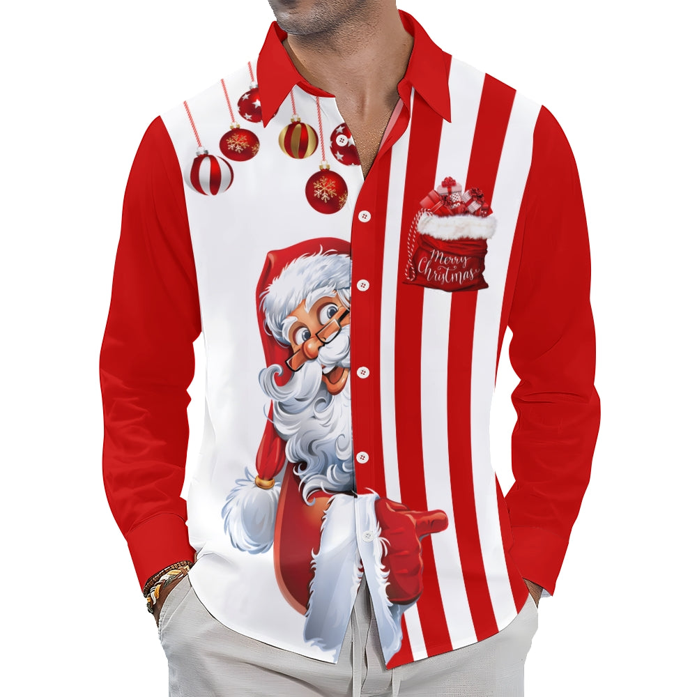 Men's Santa Gift Print Long Sleeve Shirt