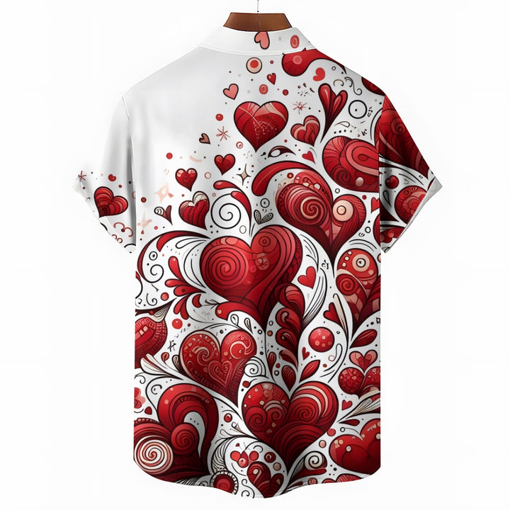 Valentine's Day Heart Print Short Sleeve Shirt 2412006486