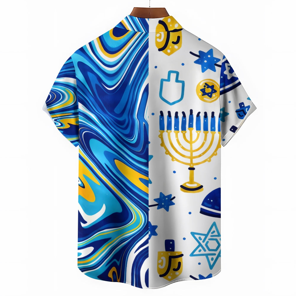 Men's Hanukkah Menorah Print Short Sleeve Shirt 2412007312