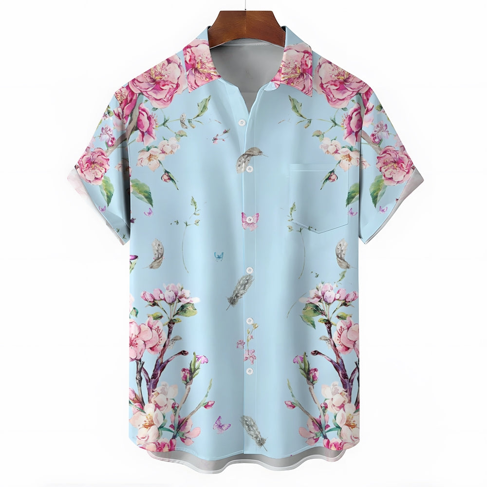 Floral Art Poster Casual Large Size Short Sleeve Shirt 2406000414