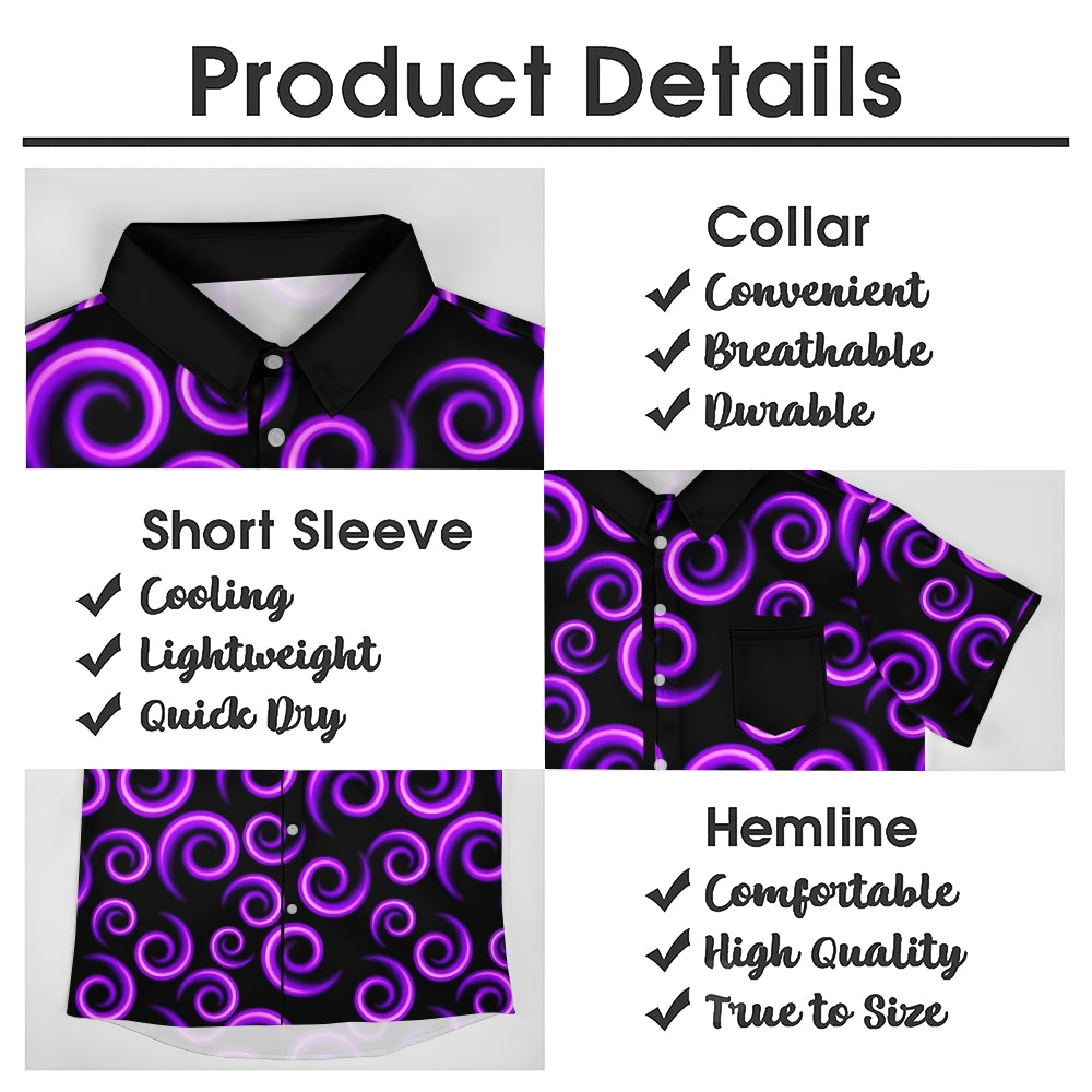 Purple Spiral Print Casual Short Sleeve Shirt 2408004642