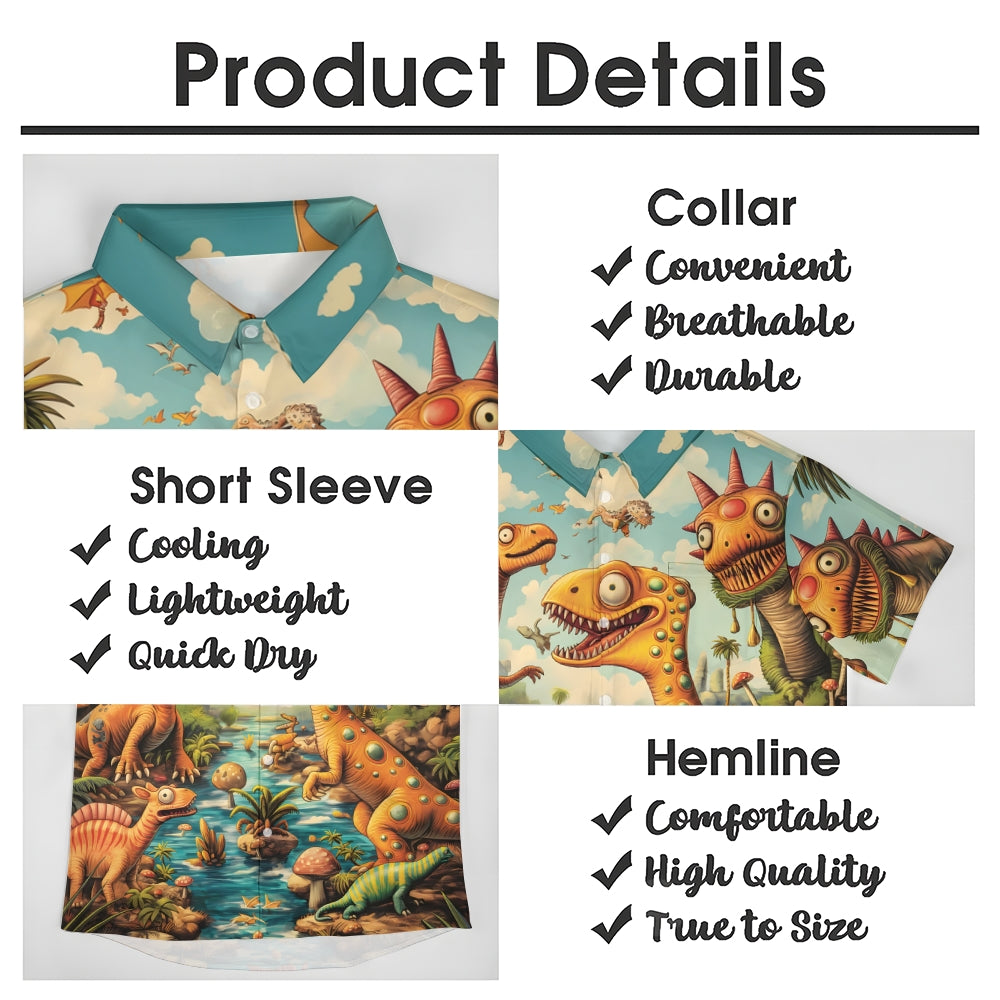 Funny Dinosaur Print Casual Short Sleeve Shirt 2408004532