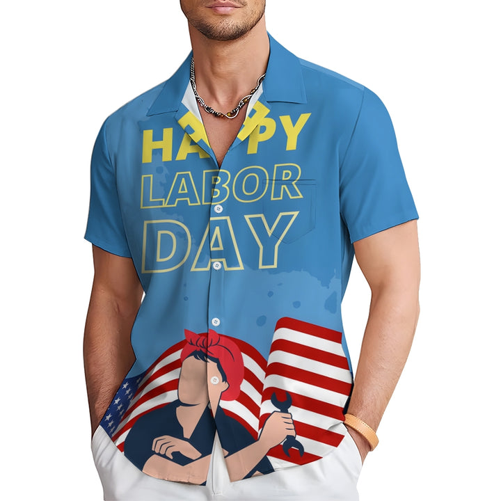 US Labor Day Casual Large Size Short Sleeve Shirt 2408000368