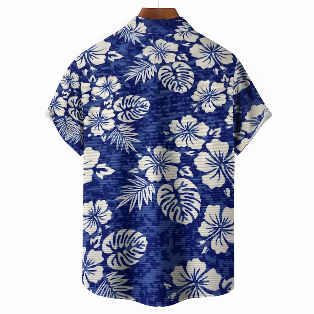 Hawaiian Flower Texture Print Casual Large Size Short Sleeve Shirt 2407001290