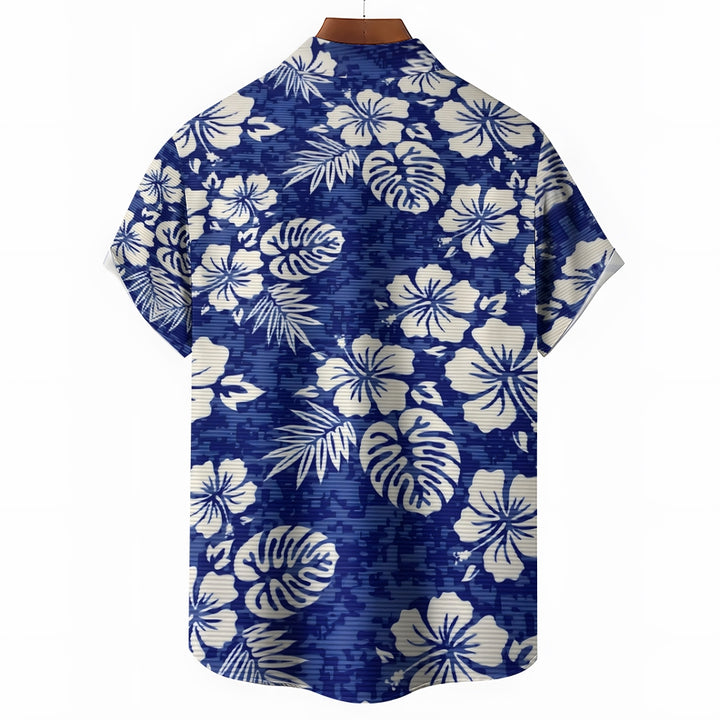 Hawaiian Flower Texture Print Casual Large Size Short Sleeve Shirt 2407001290