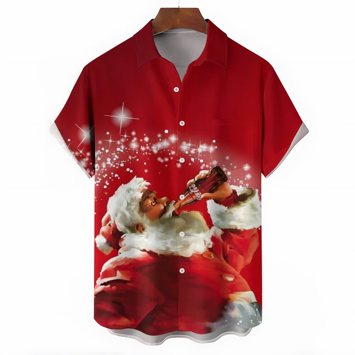 Christmas Santa Coke Casual Short Sleeve Shirt 2408008196