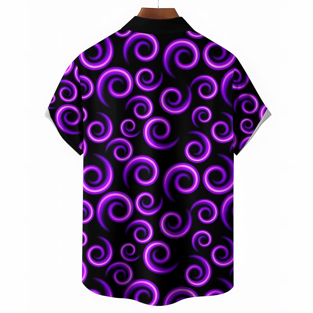 Purple Spiral Print Casual Short Sleeve Shirt 2408004642