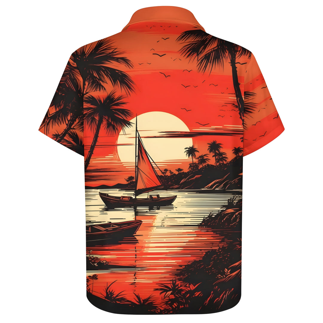 Men's Sunset Print Casual Short Sleeve Shirt 2403000536