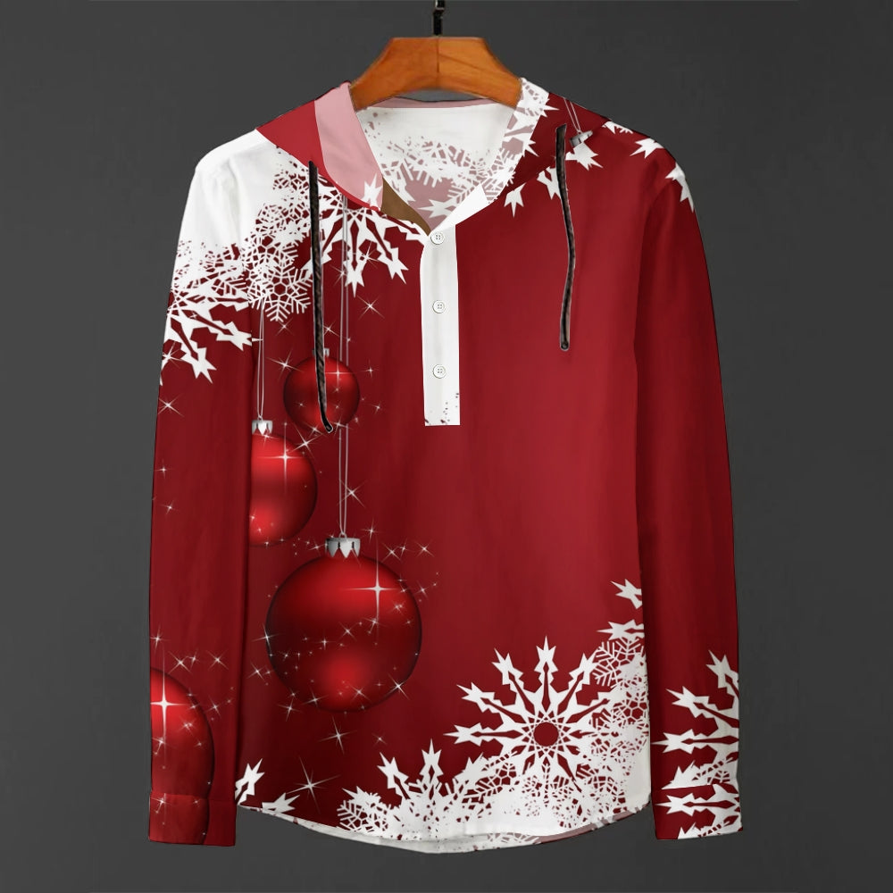 Christmas Trendy Snowflake Graphic Print Long Sleeve Hooded Shirt