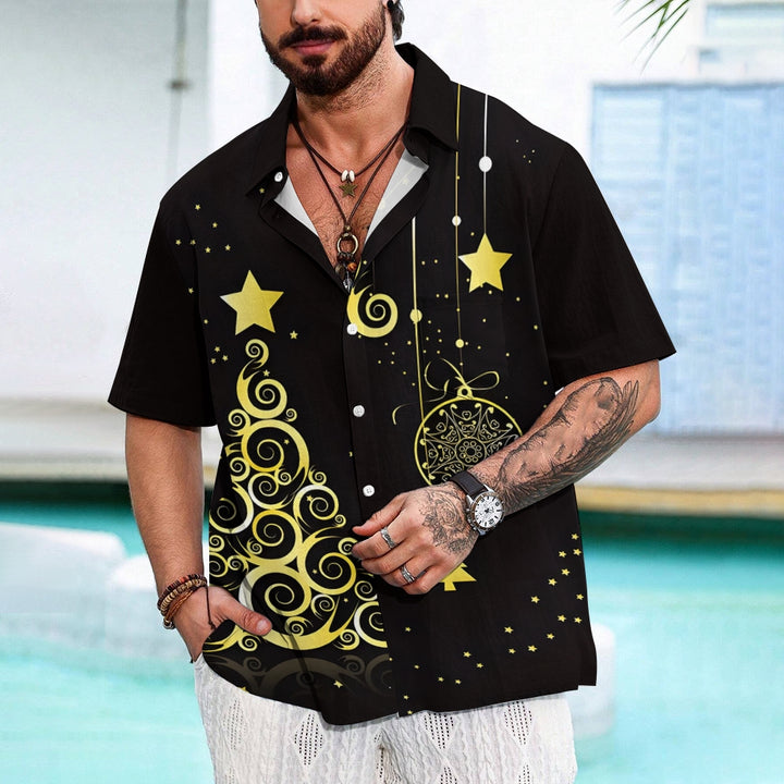 Christmas Tree Star Print Short Sleeve Shirt 2409010799