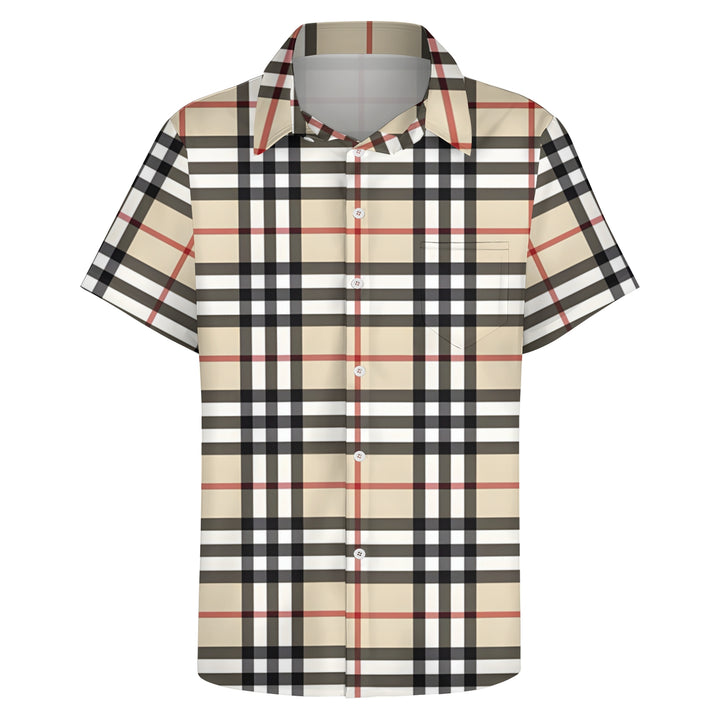 Men's Classic Scottish Plaid Print Casual Short Sleeve Shirt 2404001294