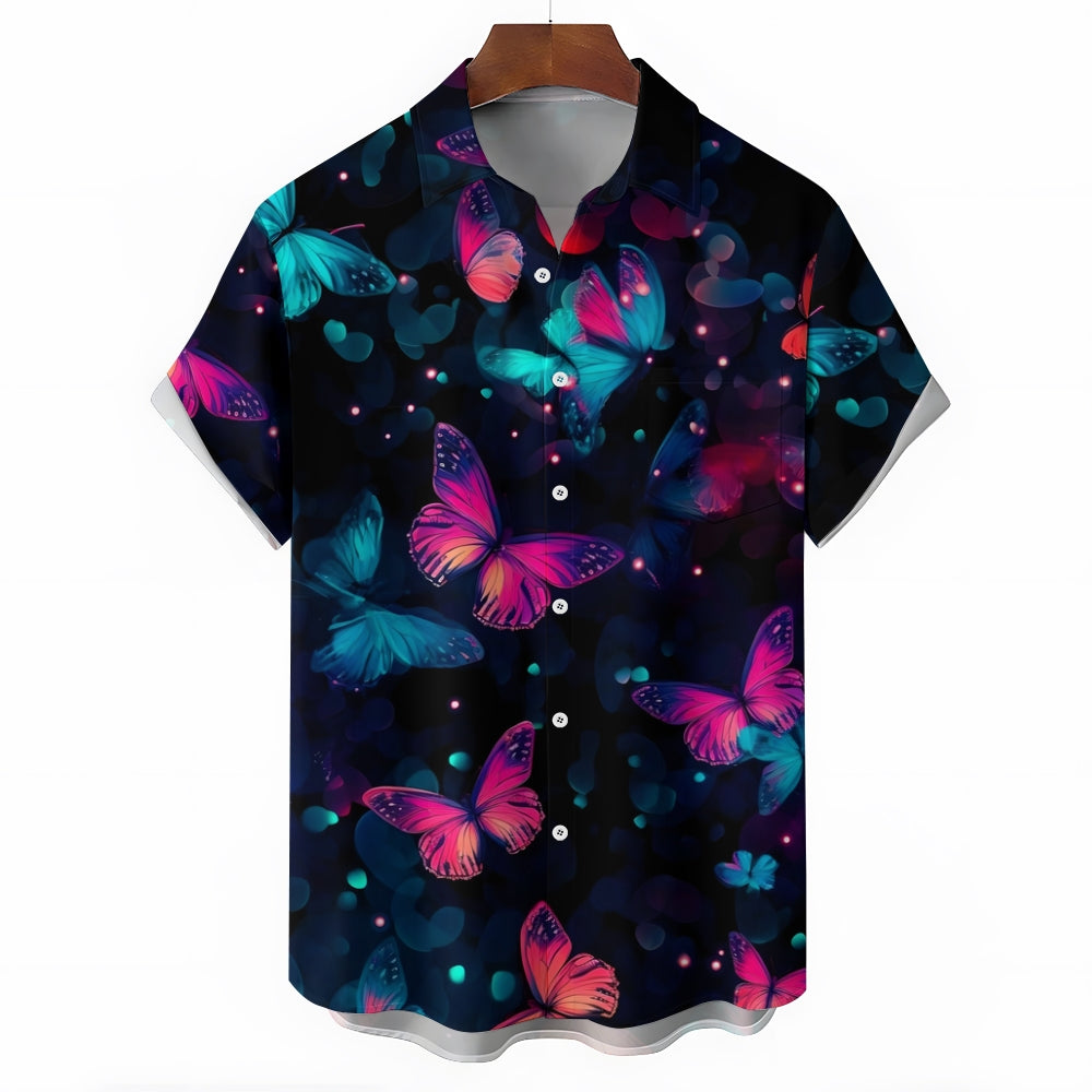 Butterfly Print Casual Short Sleeve Shirt 2408004531