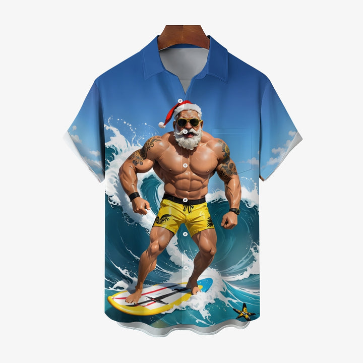 Christmas Santa Surfing Hawaiian Short Sleeve Shirt 2411006288