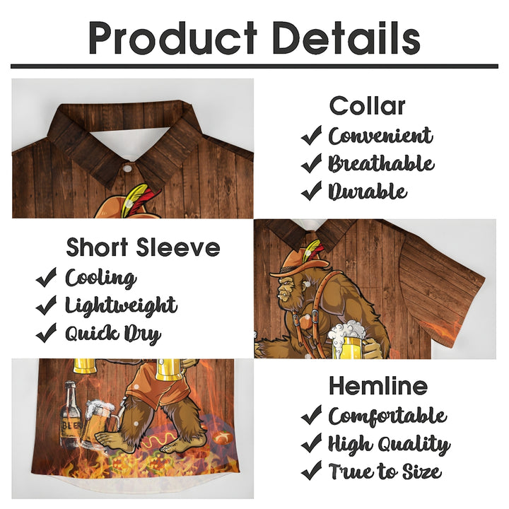 Bigfoot Beer Print Casual Oversized Short Sleeve Shirt 2407000479