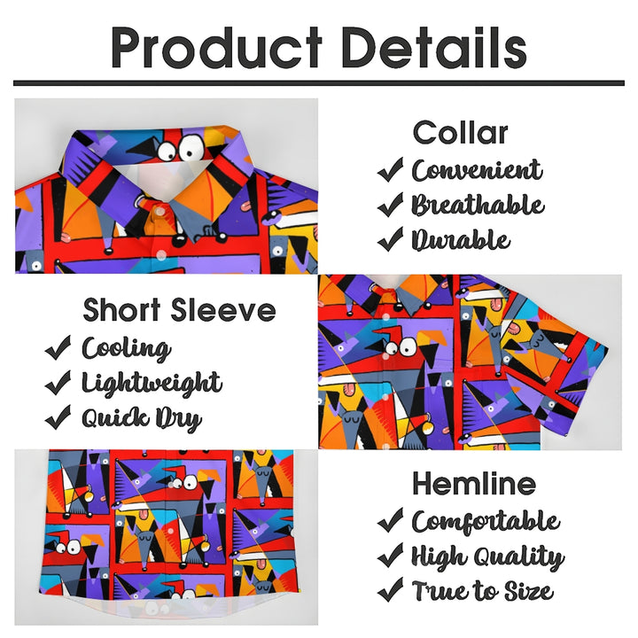 Geometric Hound Print Casual Short Sleeve Shirt 2409001584