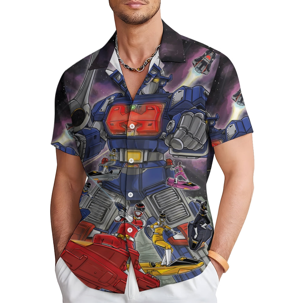 Men's Space Warrior Anime Casual Short Sleeve Shirt 2408009581