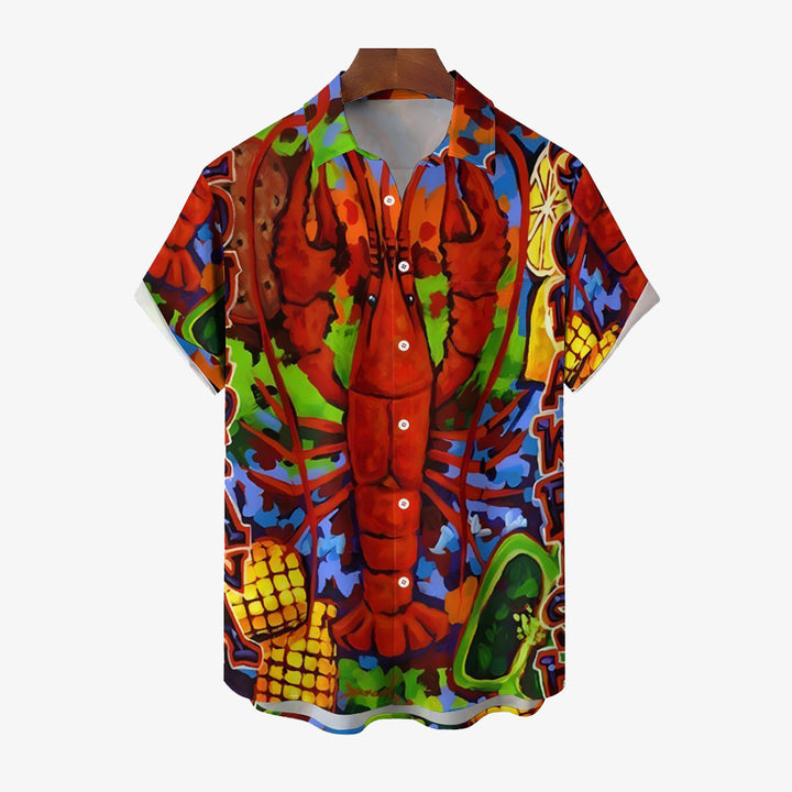 Holiday Carnival Men's Hawaiian Shirt Lobster Cartoon Art Short Sleeve Shirt 2401000234