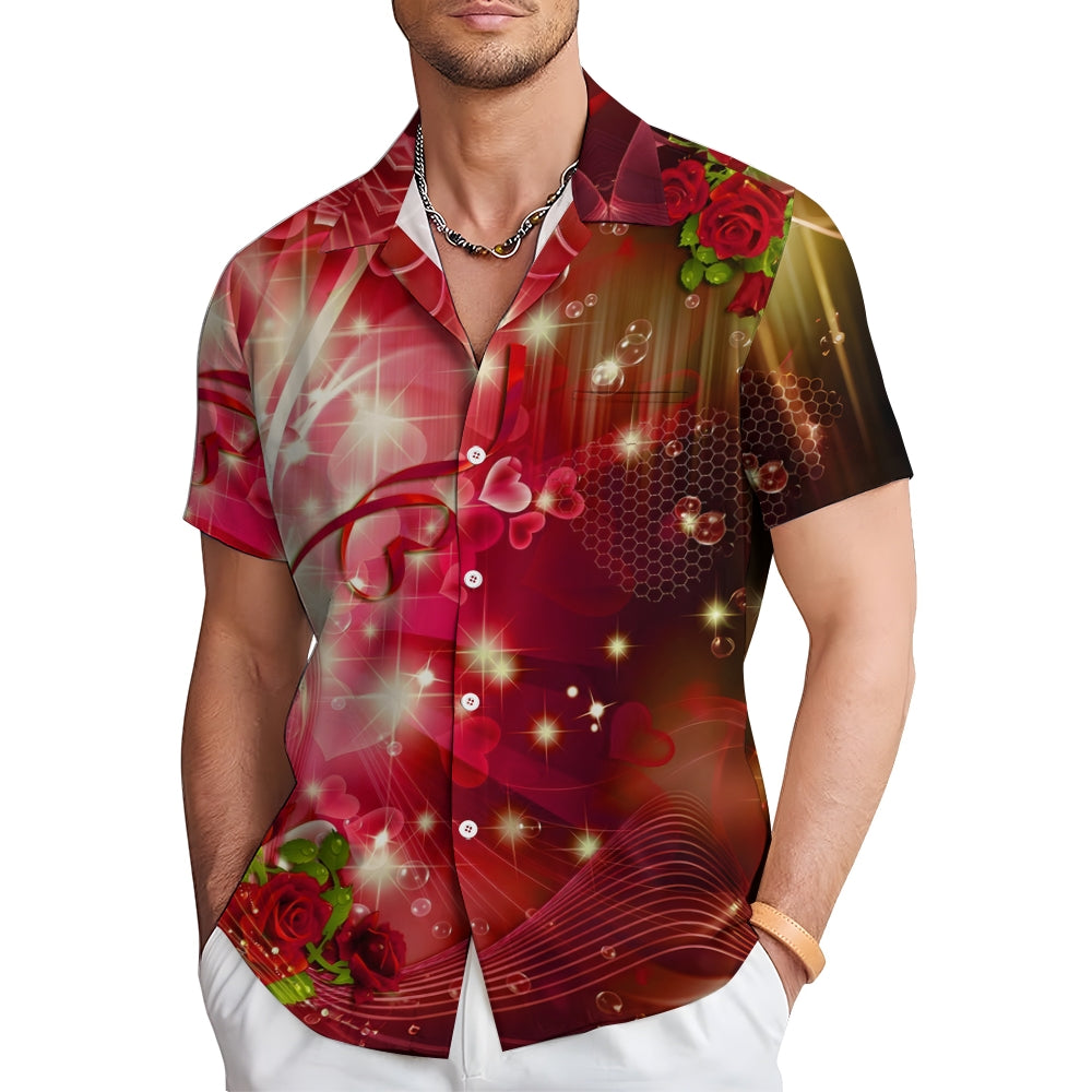 Valentine's Day Love Roses Print Short Sleeve Shirt 2412007602