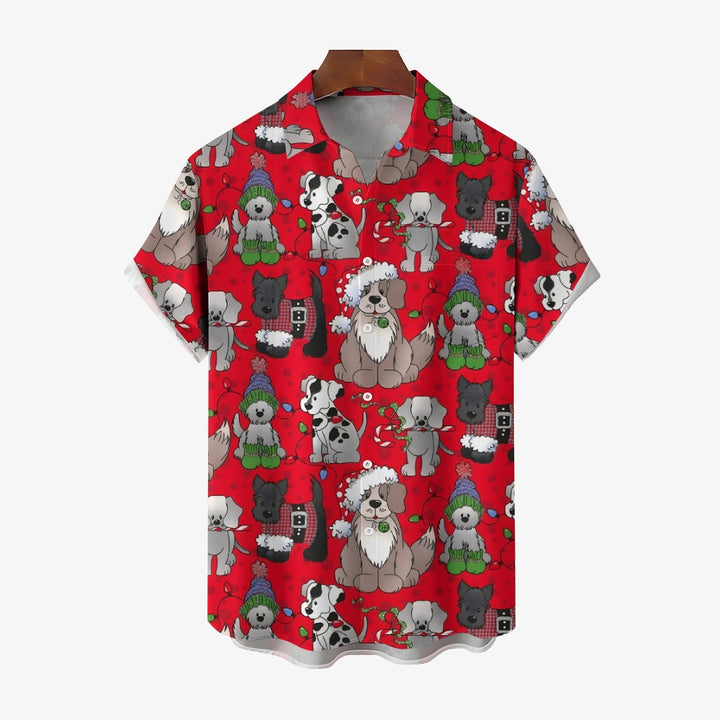 Christmas Lights Puppy Casual Short Sleeve Shirt 2409006144