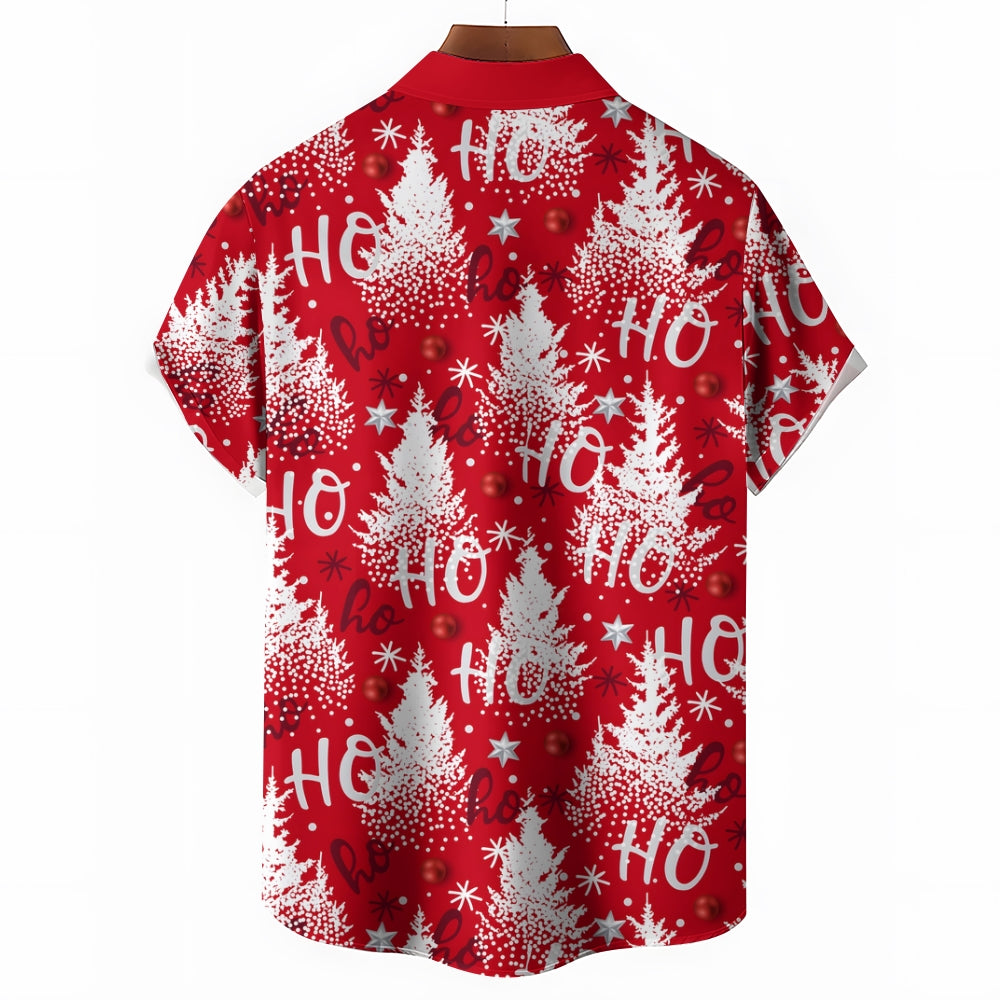 Christmas Tree Stripes Print Casual Short Sleeve Shirt 2410003038