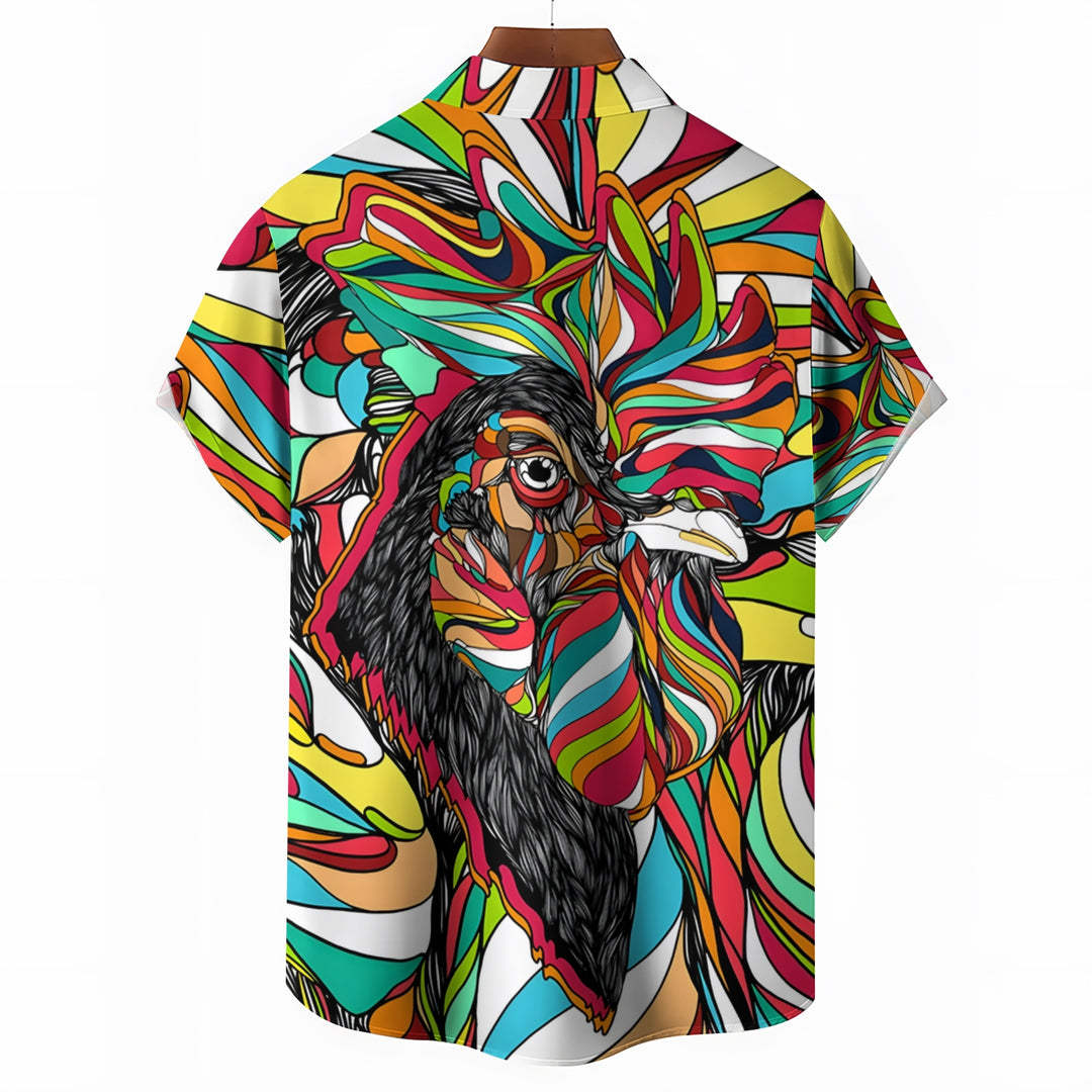 Men's Rooster Art Print Casual Short Sleeve Shirt 2404000378