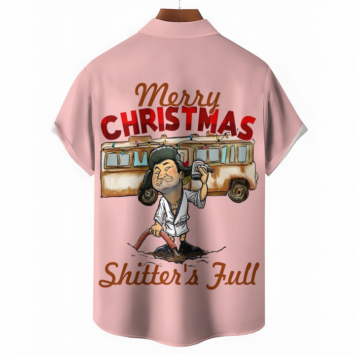 Merry Christmas Fun Character Prints Casual Short Sleeve Shirt 2412003114