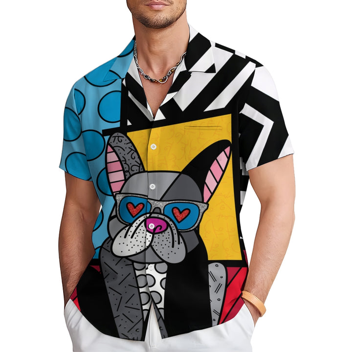 Geometric Bulldog Contrast Print Short Sleeve Shirt 2412006967