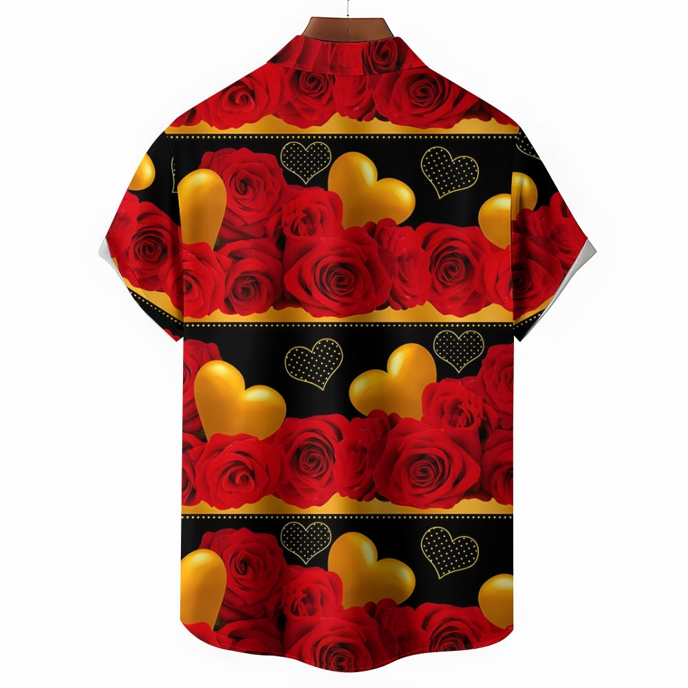 Valentine's Day Love Rose Print Short Sleeve Shirt 2412006482