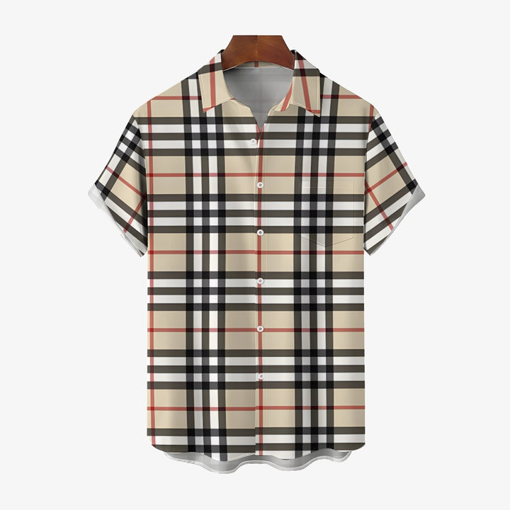 Men's Classic Scottish Plaid Print Casual Short Sleeve Shirt 2404001294