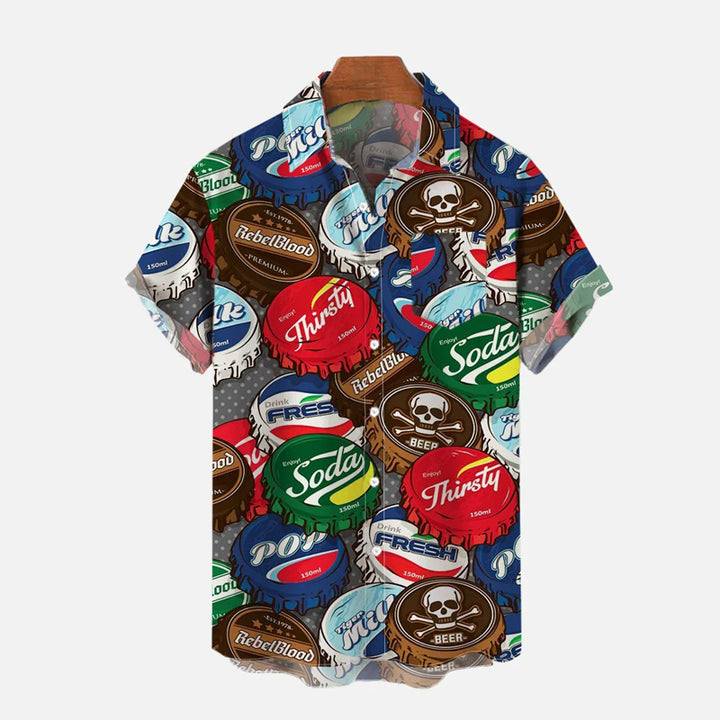 Classic Popular Bottle Caps Art Printing Short Sleeve Shirt