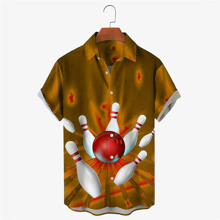 Men's Bowling Ball Graphic Prints Turndown Shirt 2406002948