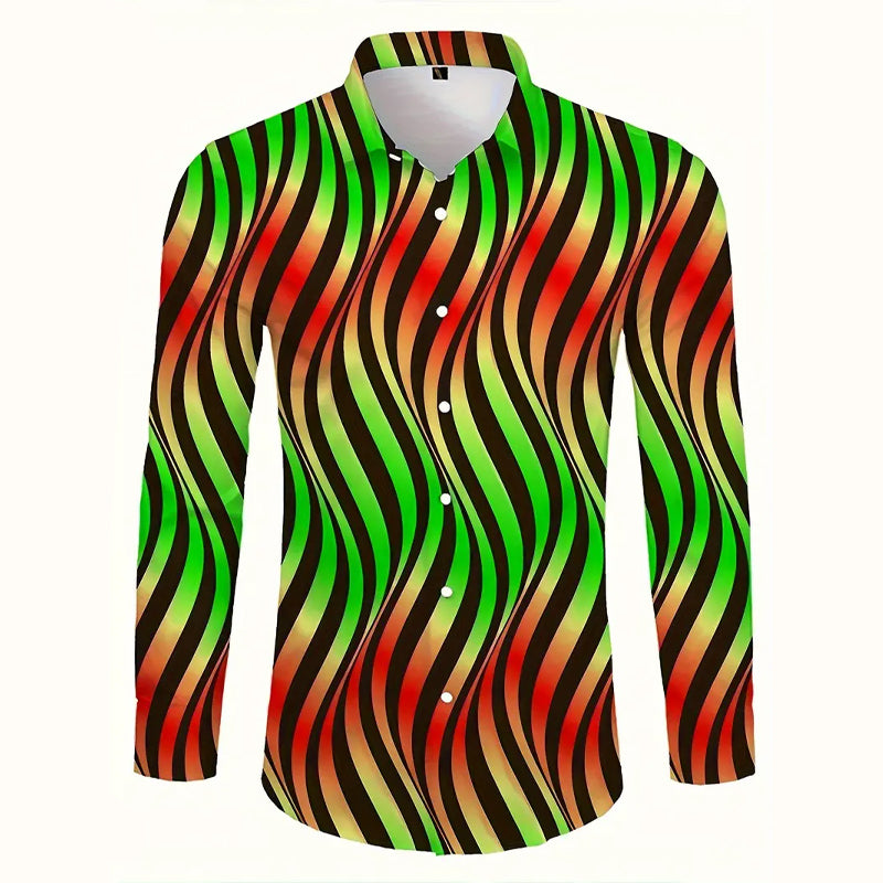 Men's Colorful Striped Long Sleeve Button Shirt