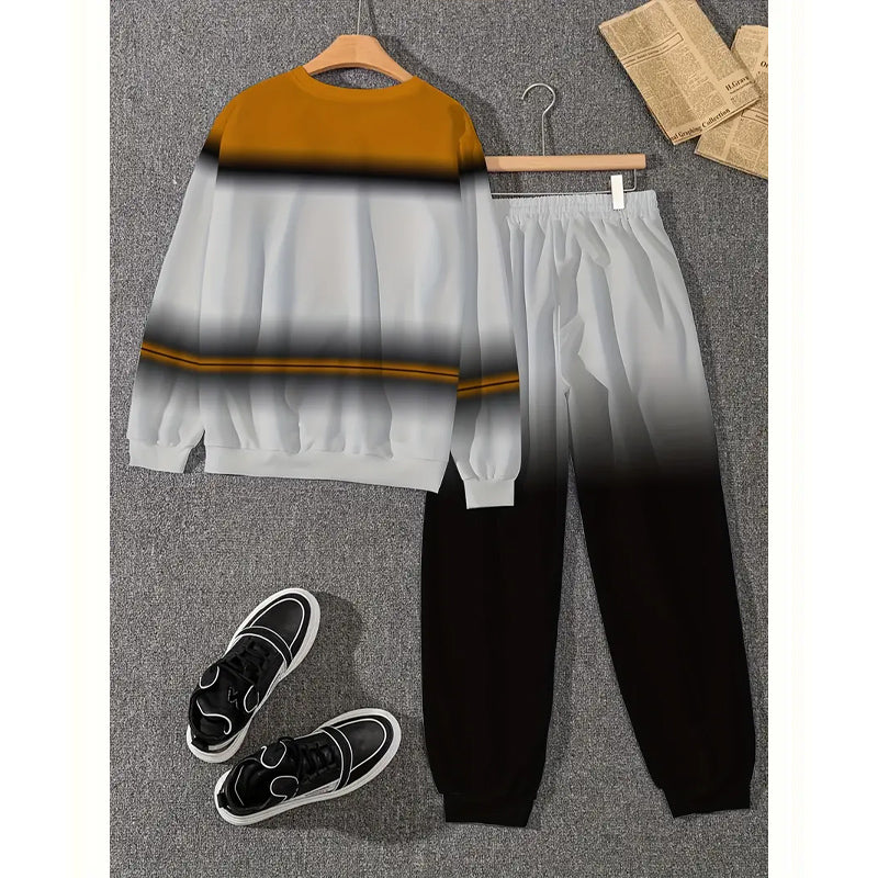 Men's Casual Gradient Striped Sweatshirt Set