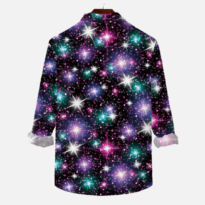 Fashion Space Galaxy Purple Nebula Clouds And Flashing Stars Printing Long Sleeve Shirt